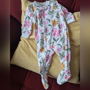 NWOT- Carter's Floral Fleece Footed One Piece - Pink, Orange, Green - 6 Mths